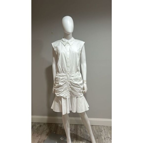 Veronica Beard White Bell Button Down Ruched Shirtdress Size 12 - Picture 8 of 13